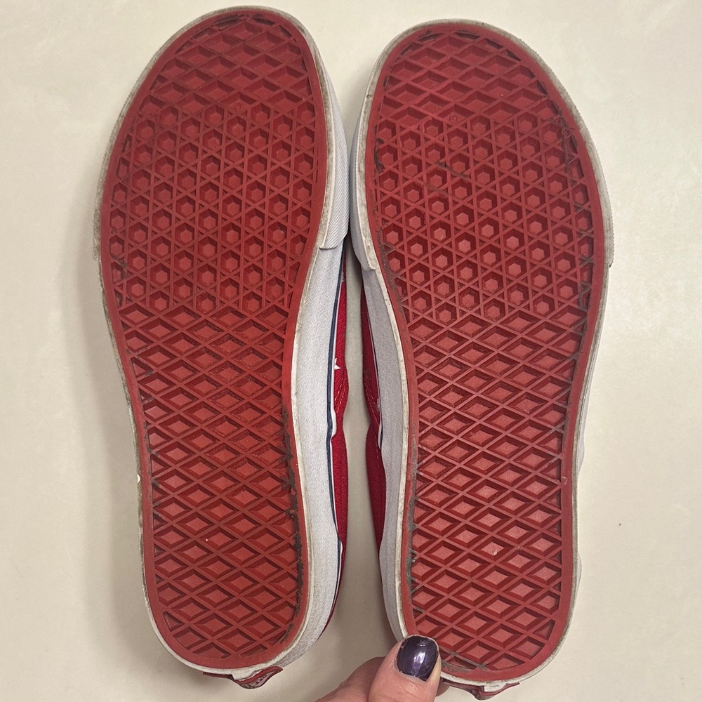 Vans Women’s Red Slip-On Sneakers with Silver Stars - Picture 4 of 4